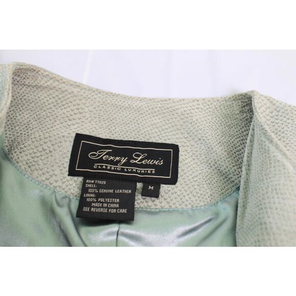 Terry Lewis Suede Jacket Womens Size Medium Light Green Snake Print Cropped Moto - Picture 3 of 8